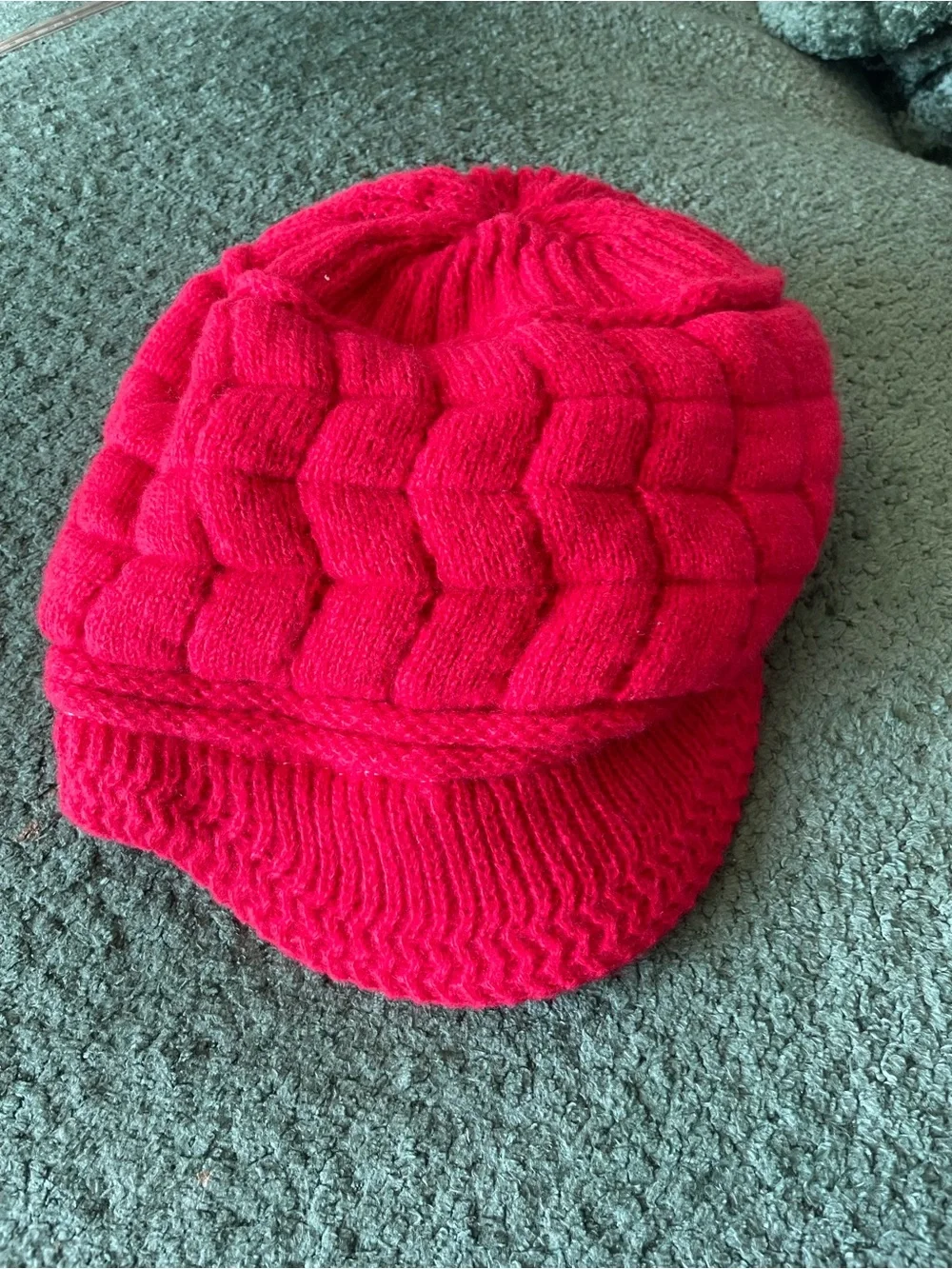Bright Red Knit Visor Beanie